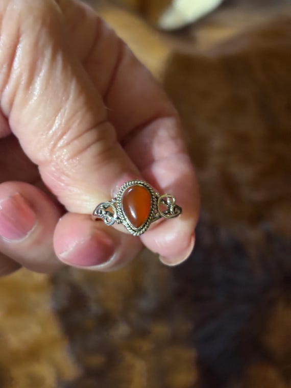Vintage Translucent Carnelian Sterling Silver Rin… - image 3