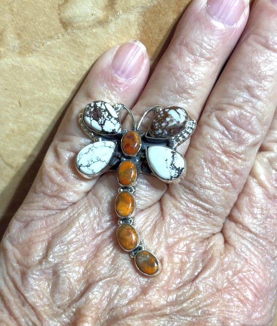 Wild Horse Turquoise Dragonfly Ring: Adjustable Sterling Silver
