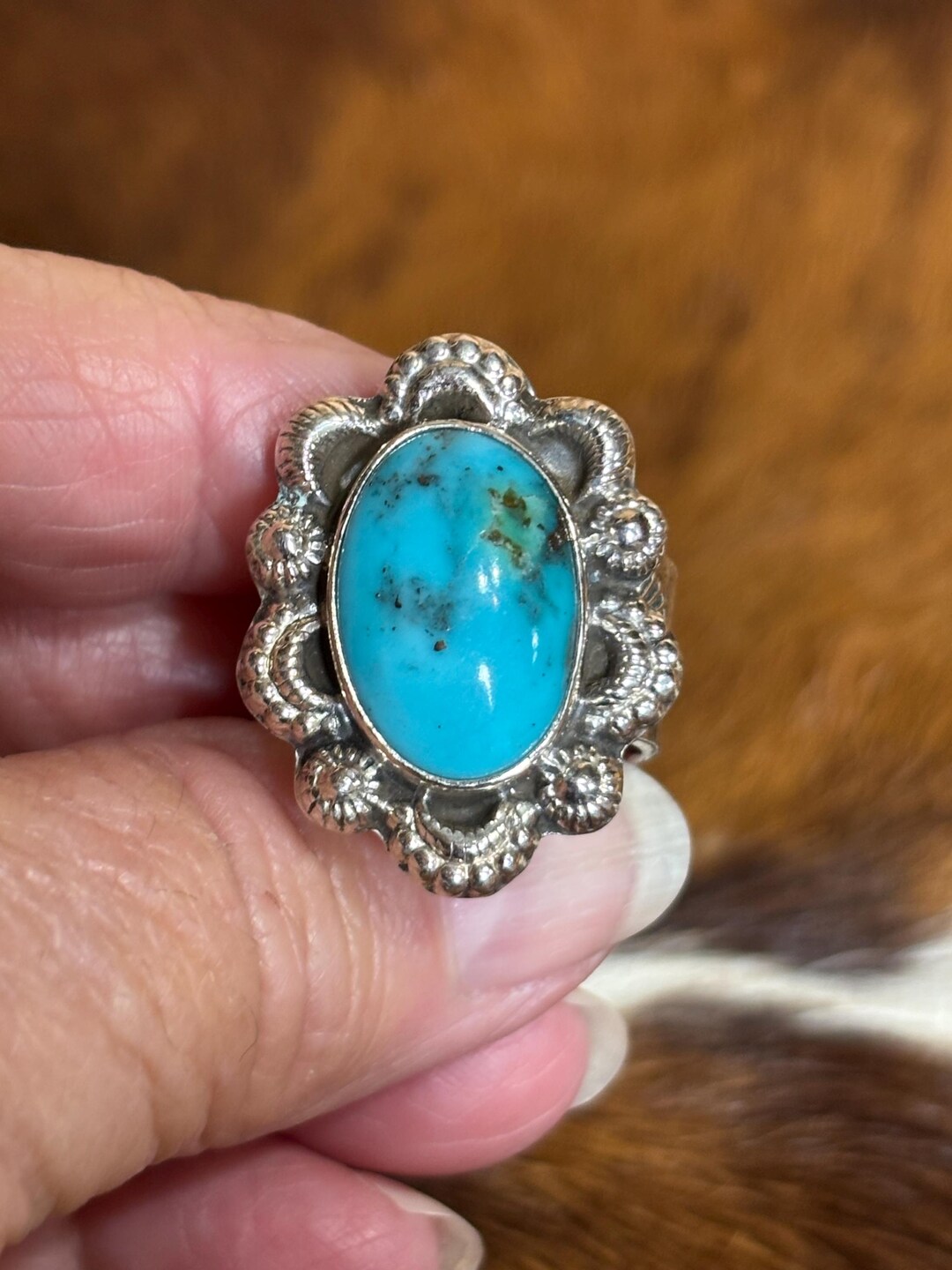 Kingman Turquoise Sterling Silver Ring: Handmade SIZE ADJUSTABLE 7-9 ...