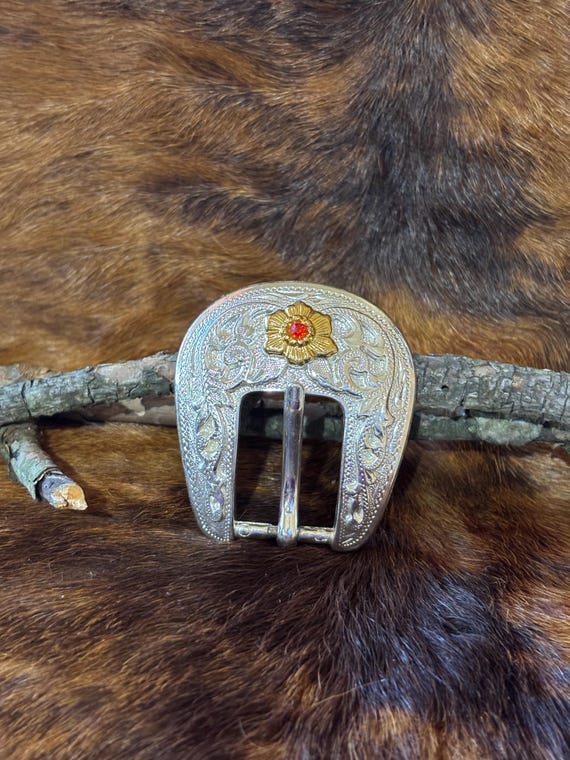 1" jewelers bronze over German silver, ruby inlay Belt buckle , horse bridle buckle , halter buckle decorative buckle, western and cowboy