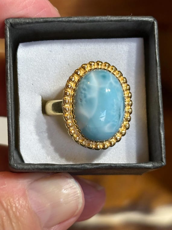 Adjustable Larimar Ring: Gold Over Sterling Silve… - image 1