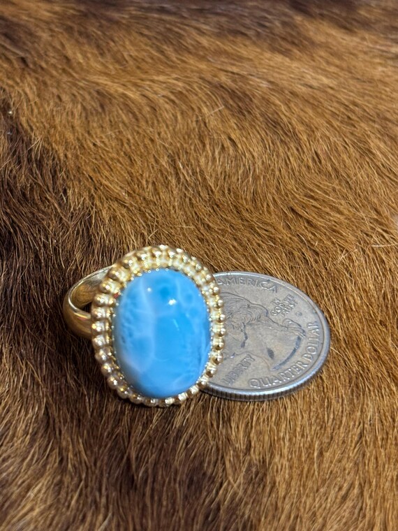 Adjustable Larimar Ring: Gold Over Sterling Silve… - image 4