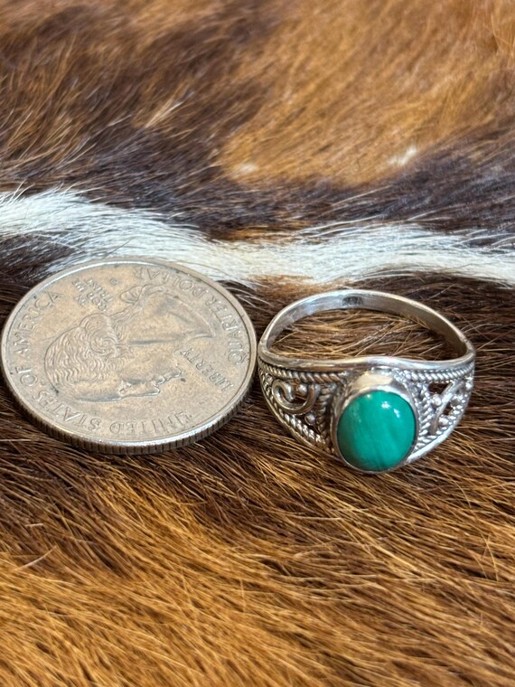 Malachite Sterling Silver Filigree Ring: Native A… - image 4