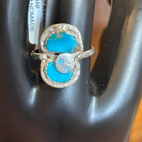Effie Calavasa Turquoise Snake Ring: Handmade Sterling Silver, Size 7