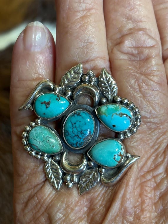 Kingman Turquoise Statement Ring: Adjustable Ster… - image 2
