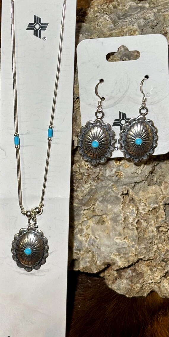 Turquoise Sterling Silver Necklace and Earrings: … - image 2