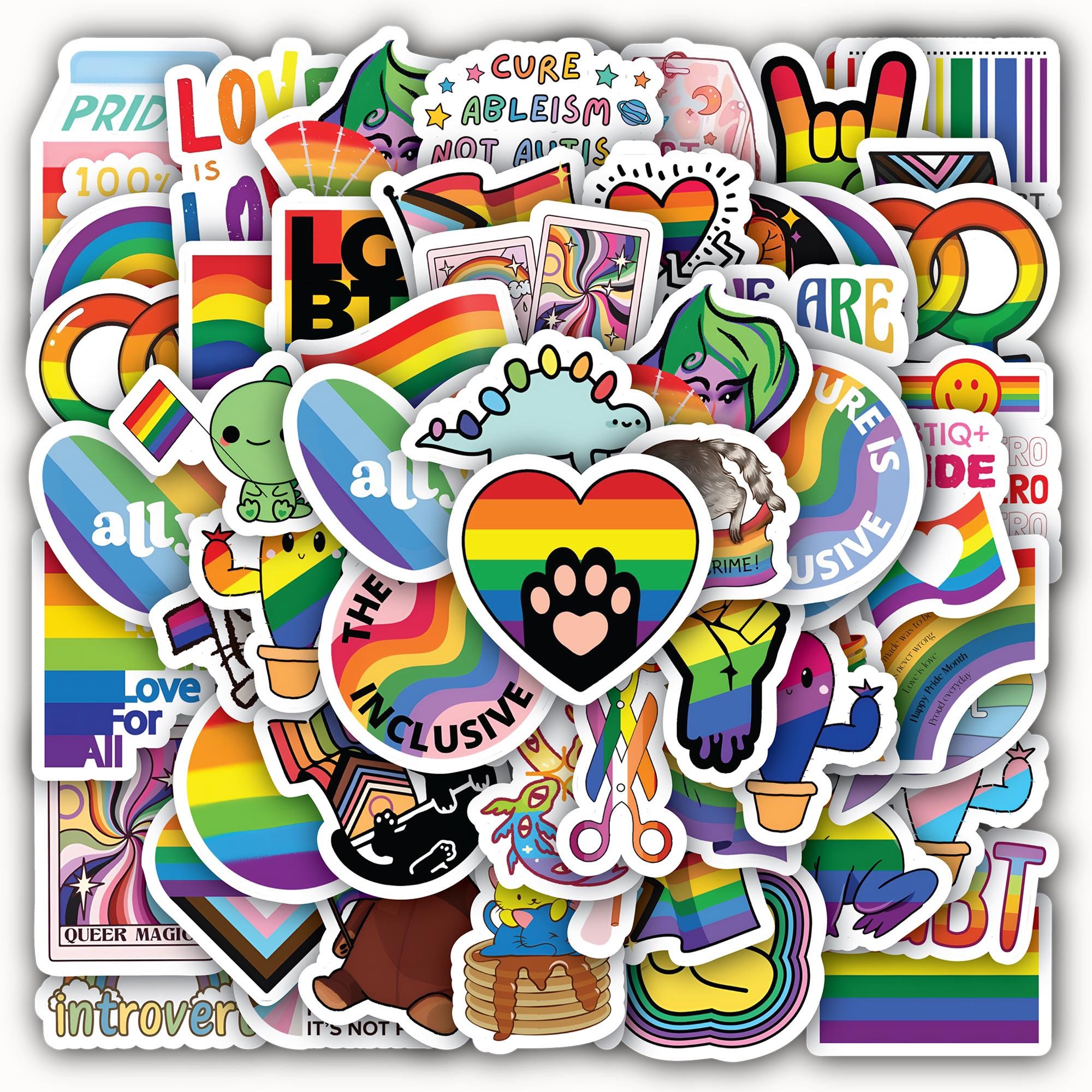 Set 60 LGBTQIA+ Pride Waterproof Vinyl Stickers Sheet – Colorful Decals Celebrating Love, Identity & Equality!