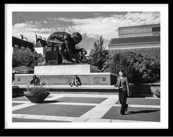 Monochrome London Photography Print, British Library Gardens, Newton Sculpture (Digital Download)