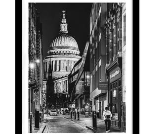 Black White St Pauls Cathedral Fine Art Print, Night Sky London Photography, Long Exposure Photo, City Architecture Wall Art, Framed Picture