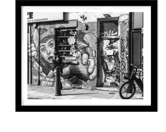Black and White Urban Street Scene Art Print,London Graffiti Print,Archival Matt Wall Art Prints,A2,A3,A4 ,10X8in 14x11in,Art Print Gifts