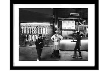 Black & White London Street Restaurant Scene London Wall Art Print: Urban Wall Art, Monochrome Wall Art (Digital Download)Black and White