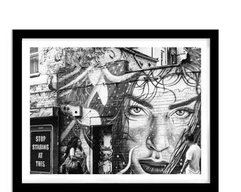 Black and White Urban Street Scene Art Print,London Graffiti Print,Archival Matt Wall Art Prints,A2,A3,A4 ,10X8in 14x11in,Digital Download
