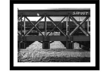 Black and White Train Crossing  Steel Bridge Over River Thames Print,  Fine Art Print, Street Photography,Modern Wall Art,Digital Art Print