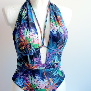 One piece high waist tropical swimsuit