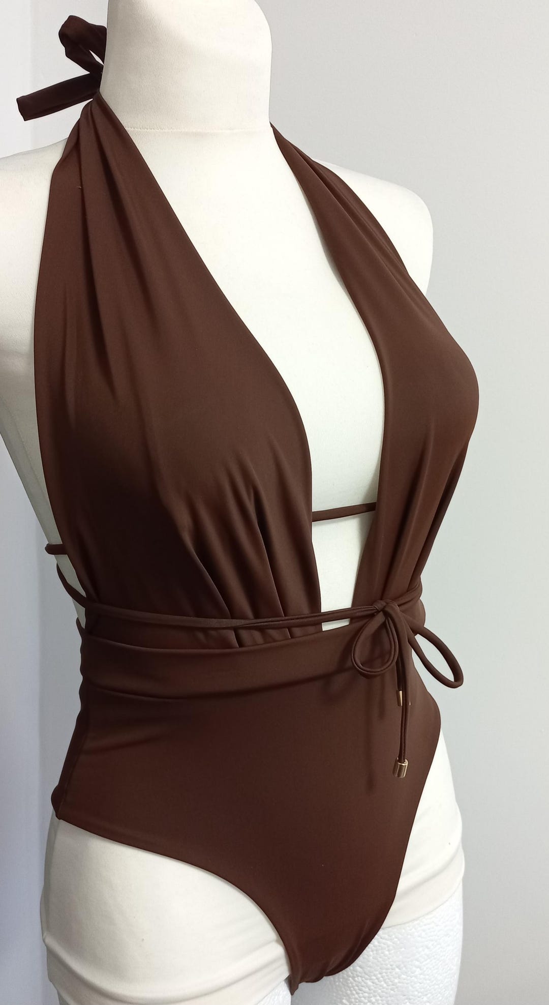 IN STOCK - Solid Chocolate Brown Coastal Couture 1 Pc Front Tie Swimsuit