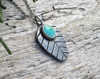 Forest Leaf Pendant, Recycled Silver, Sonoran Gold Turquoise