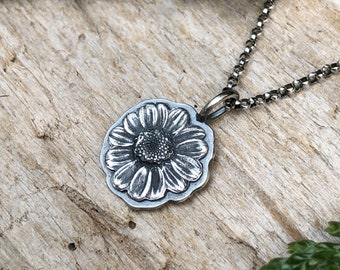 Feverfew Daisy Fine Silver Pendant-PMC-Handcrafted-Sterling Silver