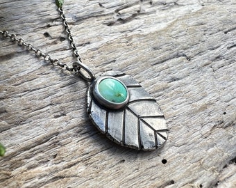 Forest Leaf Pendant, Recycled Silver, Sonoran Gold Turquoise