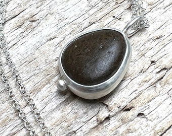 Floating Beach Pebble Pendant/Necklace, Beach Jewelry, Sterling Silver