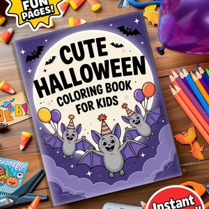 50 Page Halloween Coloring Book for Preschoolers | Ghosts, Pumpkins and Cats | Digital PDF and JPG | iPad or Printable