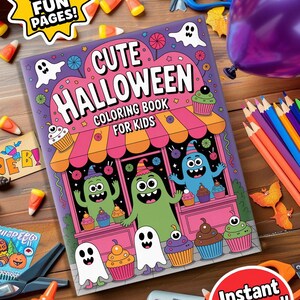 Halloween Coloring Book for Preschool | 50 Pages with Ghosts, Pumpkins and Cats | iPad or Print | Digital JPG and PDF