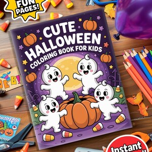 Preschool Halloween Coloring Book | 50 Pages with Ghosts, Cats and Pumpkins | Digital PDF and JPG | iPad or Print Option