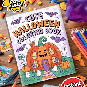 Printable Halloween Coloring Book | 50 Spooky Pages with Ghosts, Cats and Pumpkins | iPad or Print | Digital PDF and JPG
