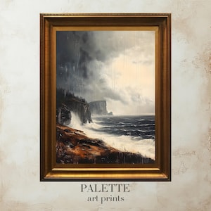 Rugged Coastal Cliffs Oil Painting, Dramatic Ocean Waves Crashing against Cliffs Artwork for Bold Wall Decor - SEA020