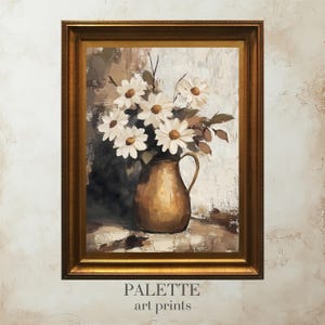 Rustic Daisy Bouquet Digital Painting Print, Textured Floral Still Life Wall Art Decor, Rustic Daisy Floral Still Life Oil Painting - FLR075