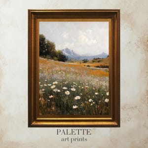 Wildflower Meadow Digital Painting Scenic Mountain Landscape Artwork Rustic Wall Art Country Inspired Nature Lover Gift Idea - LND113