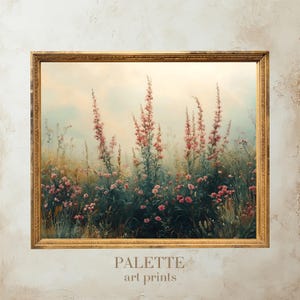 Wildflower Meadow Wall Art Print, Romantic Floral Landscape Painting, Soft Pastel Cottagecore Decor, Botanical Nature Fine Wall Art - LND011
