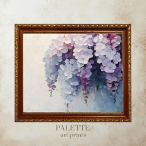 Purple Wisteria Floral Wall Art Print, Digital Oil Painting Flowers, Romantic Pastel Bloom Decor, Vintage Style Instant Download - FLR081