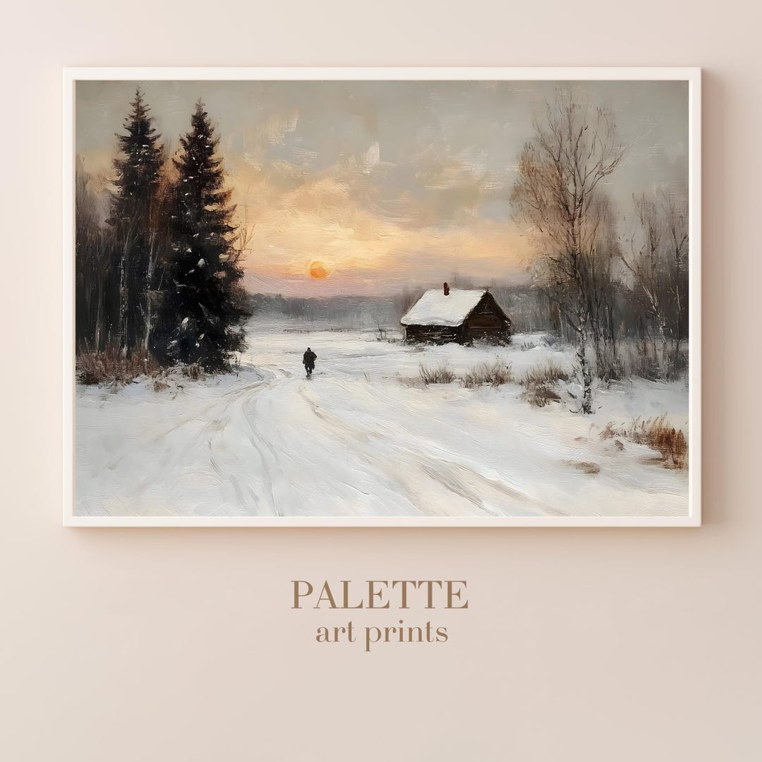 Winter Sunset Landscape Oil Painting, Snowy Cabin in Forest, Serene Winter Wall Art, Rustic Nature Canvas, Cozy Home Decor WNT050 - Etsy Japan