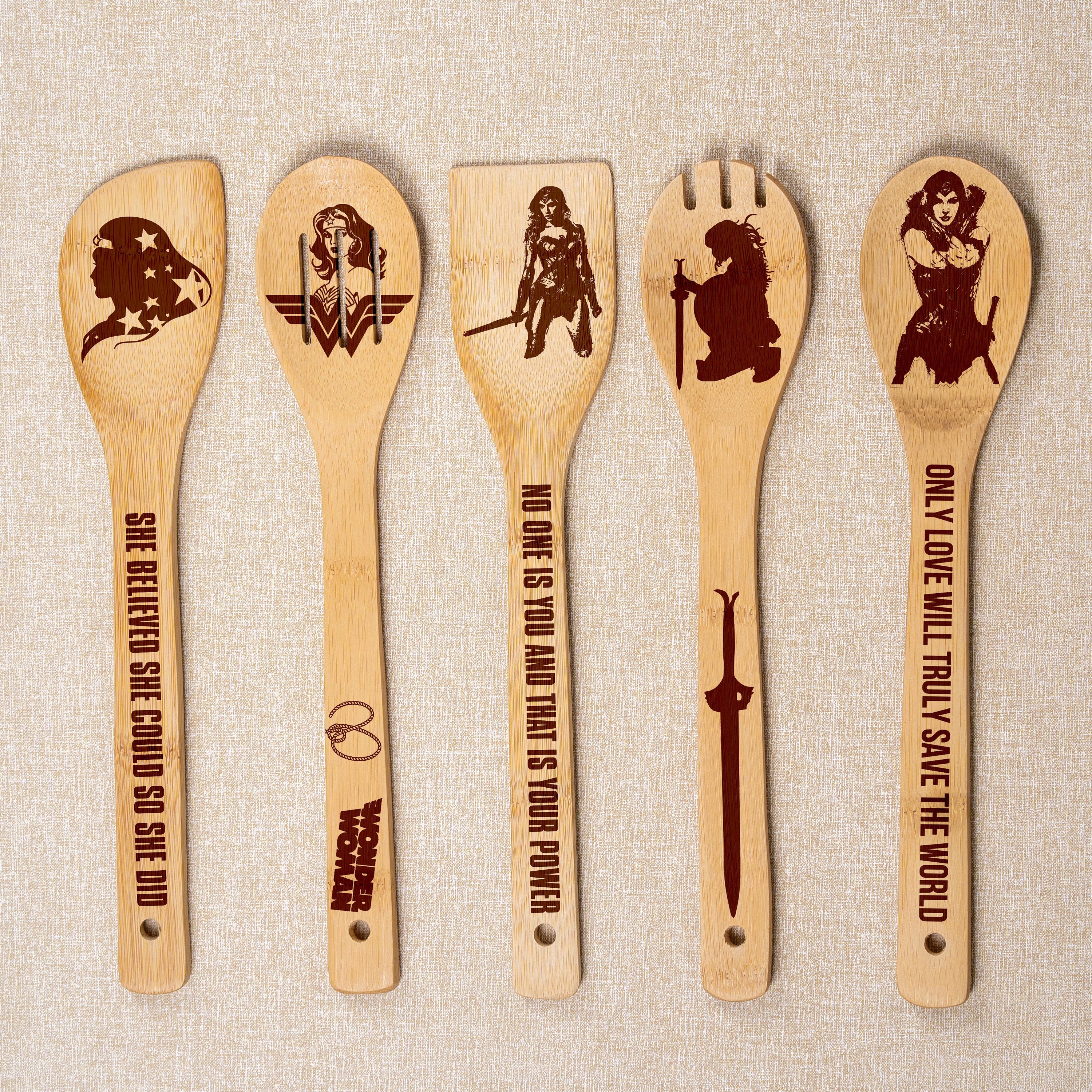 Wooden Spoons for Cooking, Funny Inspired Quotes Laser Engraved Cooking  Utensils Set,Kitchen Cooking Supplies, Bamboo Spoon Slotted Kitchen Utensil