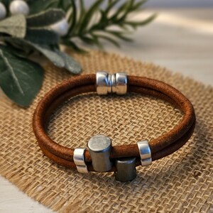 Men's Leather Bracelet Brown Leather Biker Bracelet Gift for Him Rugged Leather Bracelet Masculine Modern Unisex Style image 1