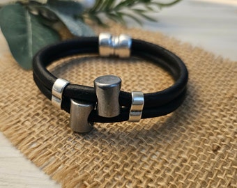 Men's Leather Bracelet | Black Leather | Biker Bracelet | Gift for Him | Rugged Leather Bracelet | Masculine Modern | Unisex Style