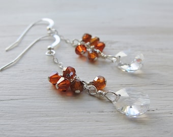 Hessonite Garnet Crystal Earrings | Dainty Dangle Earrings | Sterling Silver | Orange Gemstones | Earthy Nature Style ANANI HeartinHand