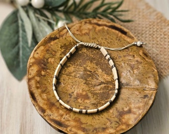 Tila Beaded Bracelet | Cream Beige Tila Beads | String Bracelet | Neutral Minimal Stack Layer Bracelet | Friendship Bracelet | Heart in Hand