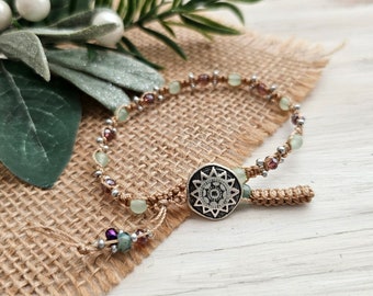 Jade Gemstone Bead Bracelet | Purple Glass | Macrame Woven Single Bracelet | Boho Nature Yoga Bracelet | Minimal Dainty Jewelry HeartinHand