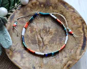 Colorful Tila Bead Bracelet | Turquoise Teal Blue Orange White Beaded Bracelet | String Bracelet | Boho Friendship Bracelet HeartinHand