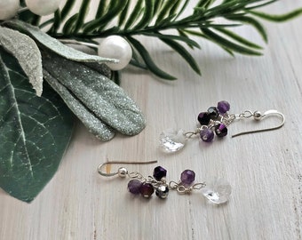 Amethyst Earrings | Purple Cluster Dangle Earrings | Crystal Teardrop | Sterling Silver | Dainty Earrings MYSTIC HeartinHand