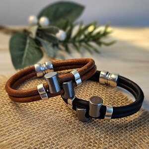 Men's Leather Bracelet Brown Leather Biker Bracelet Gift for Him Rugged Leather Bracelet Masculine Modern Unisex Style image 6