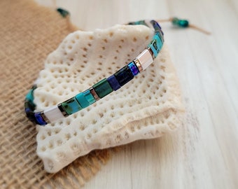 Tila Bead Bracelet | Turquoise Green Teal Blue White Beaded Bracelet | Seed Bead String Bracelet | Boho Friendship Bracelet HeartinHand