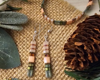 Tila Glass Bead Earrings | Peach Sage Green Earrings | Earthy Colors | Everyday Style | Casual Dangle Earrings | Gift for Her HeartinHand