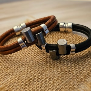 Men's Leather Bracelet Brown Leather Biker Bracelet Gift for Him Rugged Leather Bracelet Masculine Modern Unisex Style image 3