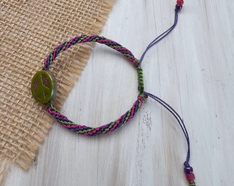 Colorful Macrame Bracelet | Peace Hippie Boho Bracelet | Bright Multicolor | Festival Jewelry | Woven Knotted Bracelet | HeartinHand