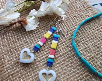 Colorful Tila Bead Earrings | Heart Bead Earrings | Dangle Earrings | Festival Earrings | Sterling Silver Hooks | CONFETTI HeartinHand