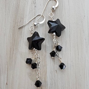 Black Star Dangle Earrings: Sterling Silver & Crystal Celestial Jewelry