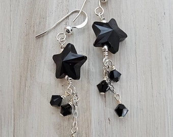 Black Star Earrings | Celestial Dangle Earrings | Shooting Stars Meteor | Sterling Silver | Astronomy Galaxy Gift STARGAZE HeartinHand