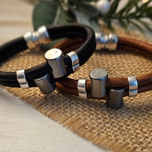 Men's Leather Bracelet Brown Leather Biker Bracelet Gift for Him Rugged Leather Bracelet Masculine Modern Unisex Style image 4